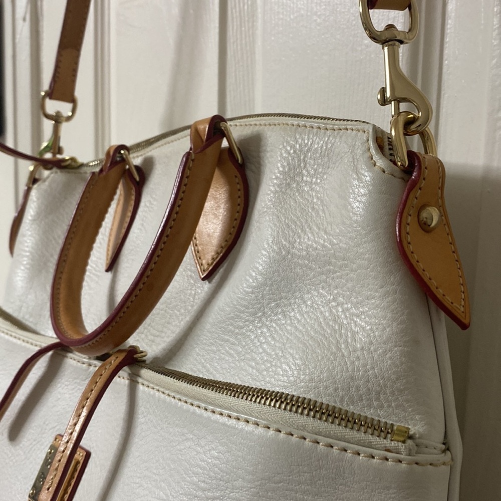 Dooney and Bourke White Dillen Double Pocket Peddle Leather Satchel Vintage - Picture 7 of 14